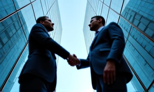 Modern construction glass building with architects and lawyers discussing details